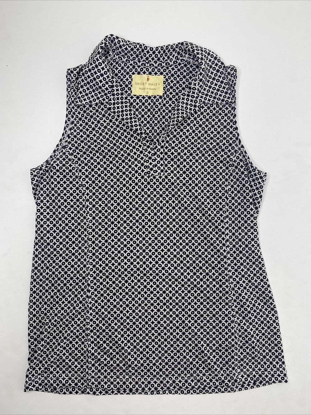 Sport Haley Womans Golf Polo Top S, 1/4 Zip, SS, Black & White Print